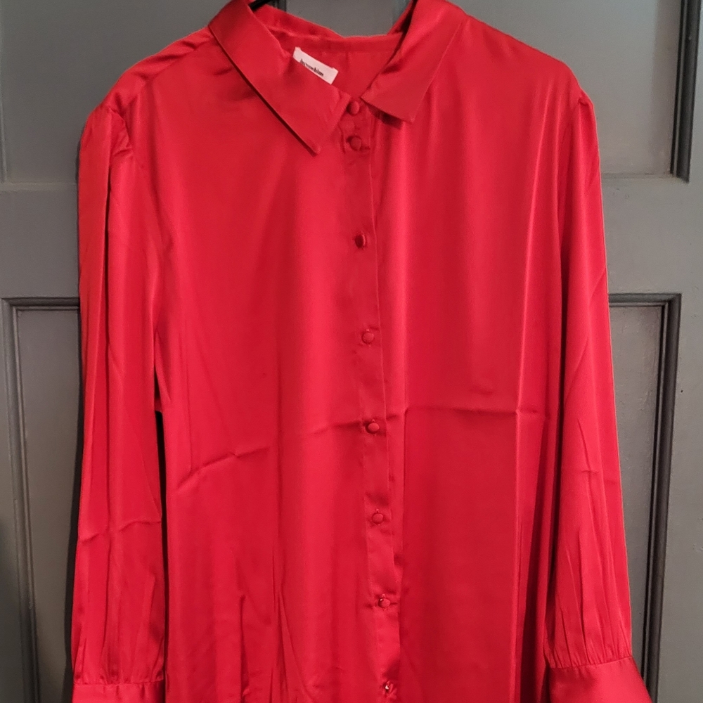 The Drop XXL Red Satin Long Sleeve Blouse. Brand New with Tags.